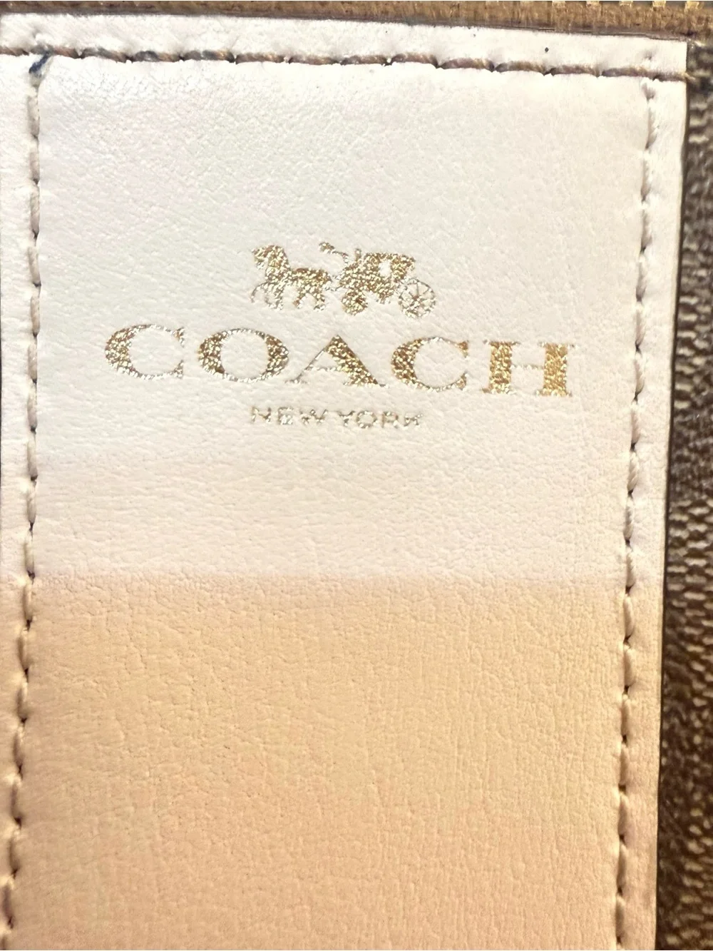 Coach Brown Signature Canvas Zip Pouch with Cream Center Stripe